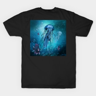 Wonderful jellyfish in the deep ocean T-Shirt